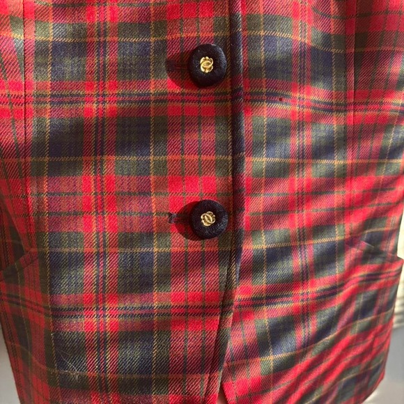 Vintage Pendleton Preppy Wool Plaid Red Blue Velvet Twee Jacket Medium - Large - Picture 12 of 13